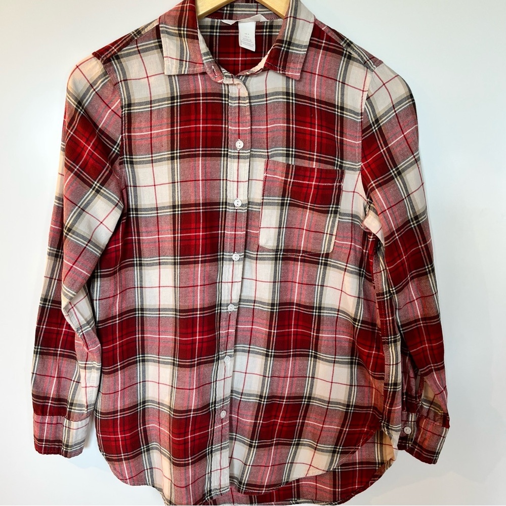 H&M Plaid Cotton Button Down Shirt Fall Colours Size 4
